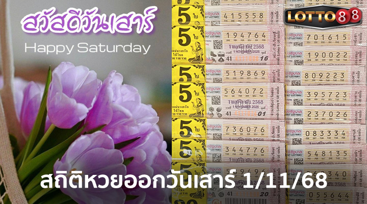 สถิติหวยออกวันเสาร์ 1/11/68