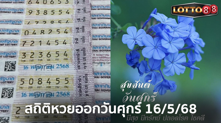 สถิติหวยออกวันศุกร์ 16/5/68