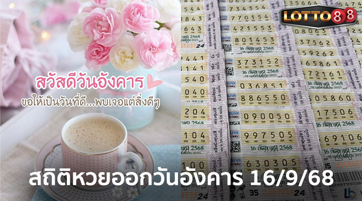 สถิติหวยออกวันอังคาร 16/9/68