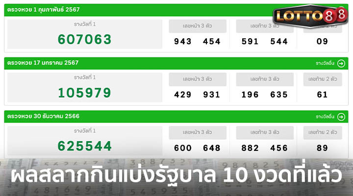 ผลสลากกินแบ่งรัฐบาล 10 งวด